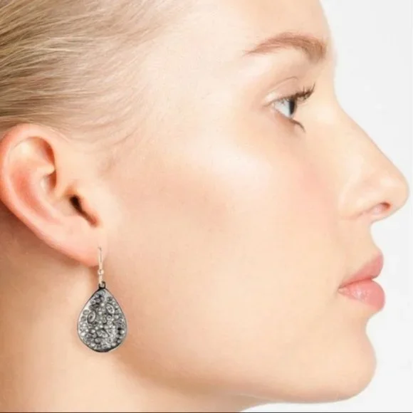 Alexis Bittar Swarovski Crystal Teardrop Gunmetal Gray Dangle Earrings